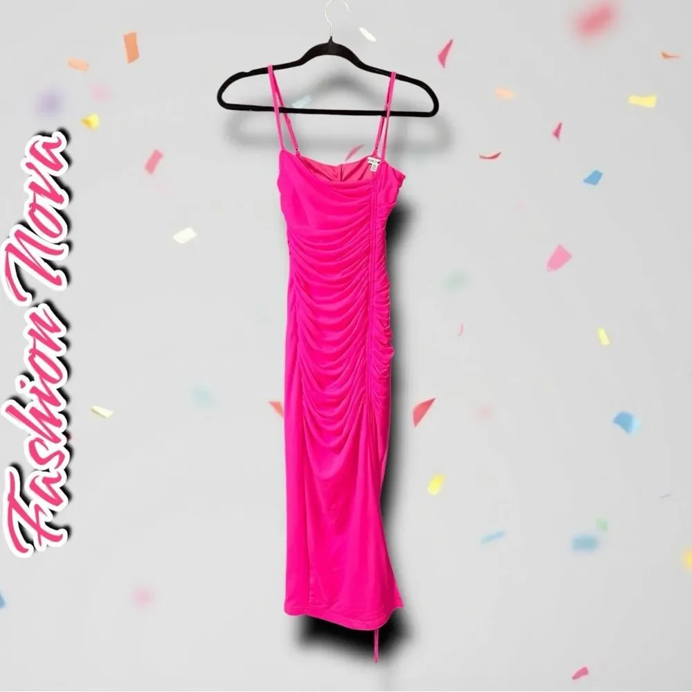 Preowned Fashion Nova Elle Mesh Midi Dress – Neon Pink - XS - Picture 2 of 13
